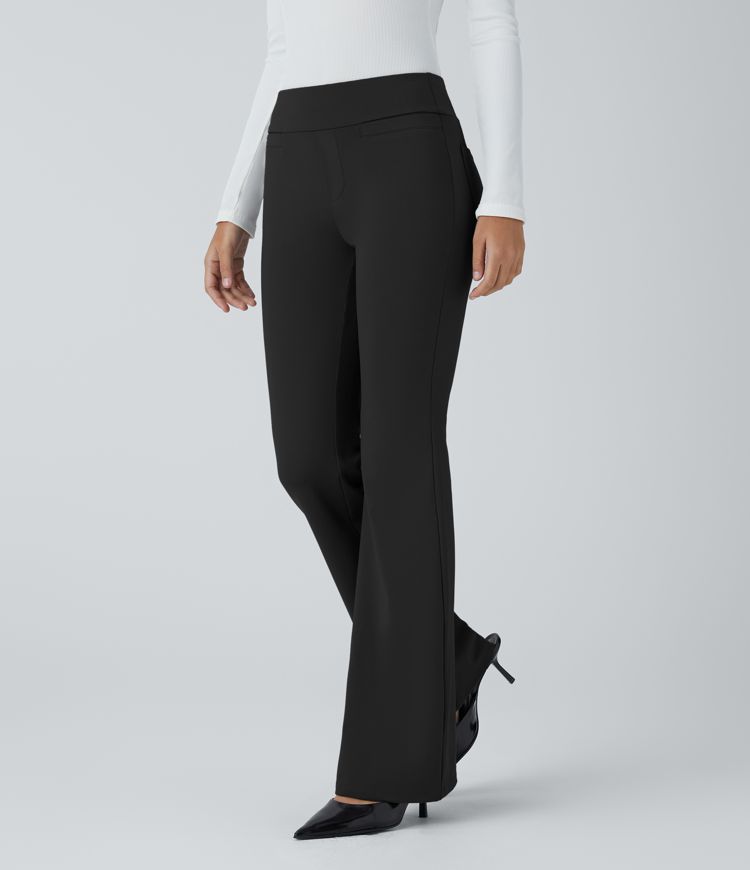 Mid Rise Back Side Pocket Slight Flare Work Pants