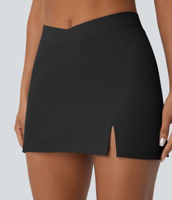 Water Repellent Low Rise V Shaped Pocket Twill Mini Casual Skirt