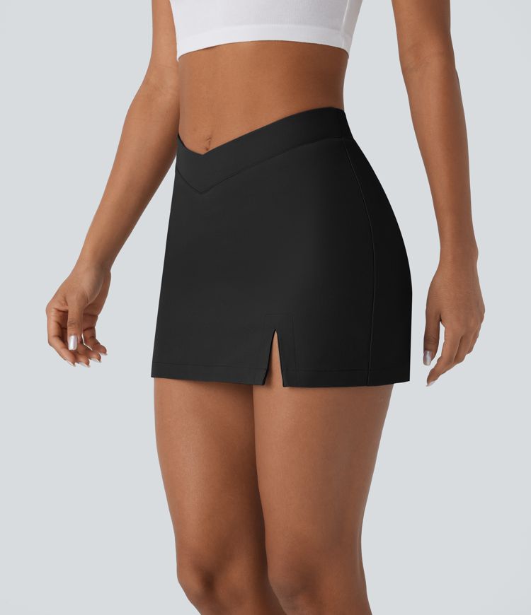 Water Repellent Low Rise V Shaped Pocket Twill Mini Casual Skirt