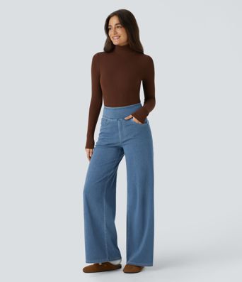 Halara Flex™ High Waisted Pockets Wide Leg Loose Work Jeans
