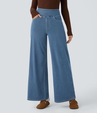 Halara Flex™ High Waisted Pockets Wide Leg Loose Work Jeans