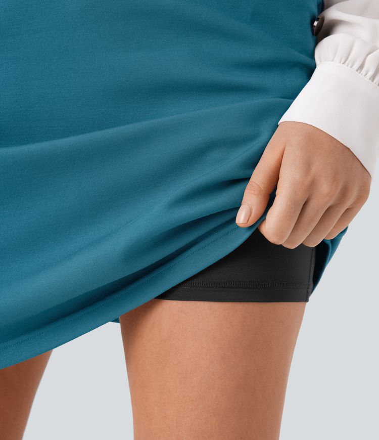 Jupe de travail mini trapèze 2-en-1 taille haute avec poches décoratives SculptKnit