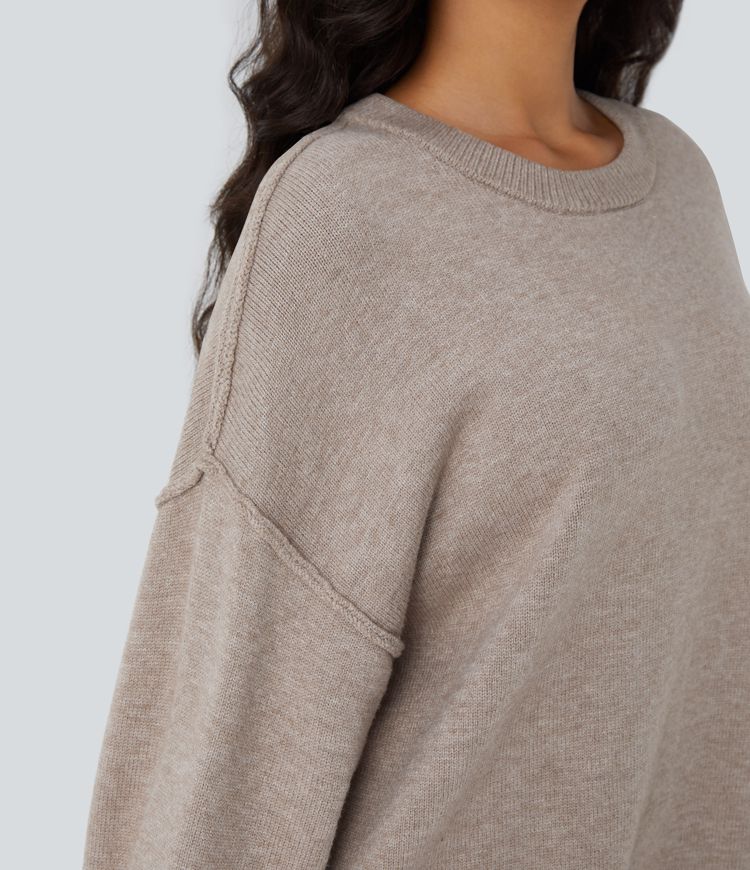 Round Neck Dropped Shoulder Long Sleeve Casual Jumper
