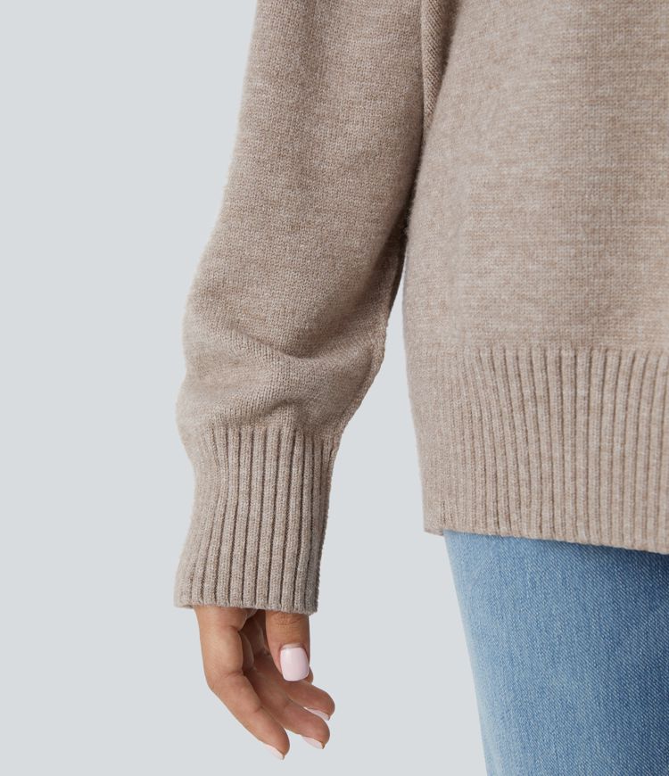 Round Neck Dropped Shoulder Long Sleeve Casual Jumper