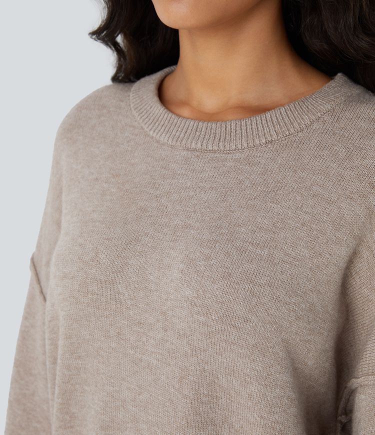 Round Neck Dropped Shoulder Long Sleeve Casual Jumper