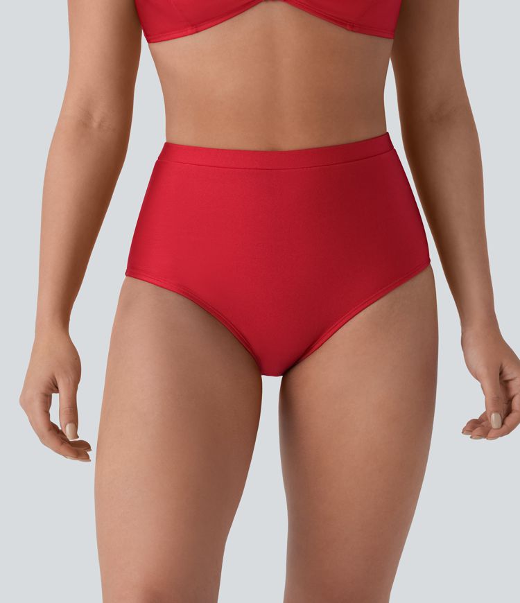 High Waisted Tummy Control Sheen Bikini Bottom Swimsuit