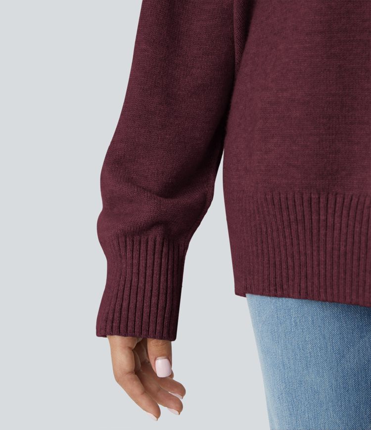 Pull décontracté à col rond, épaules tombantes et manches longues