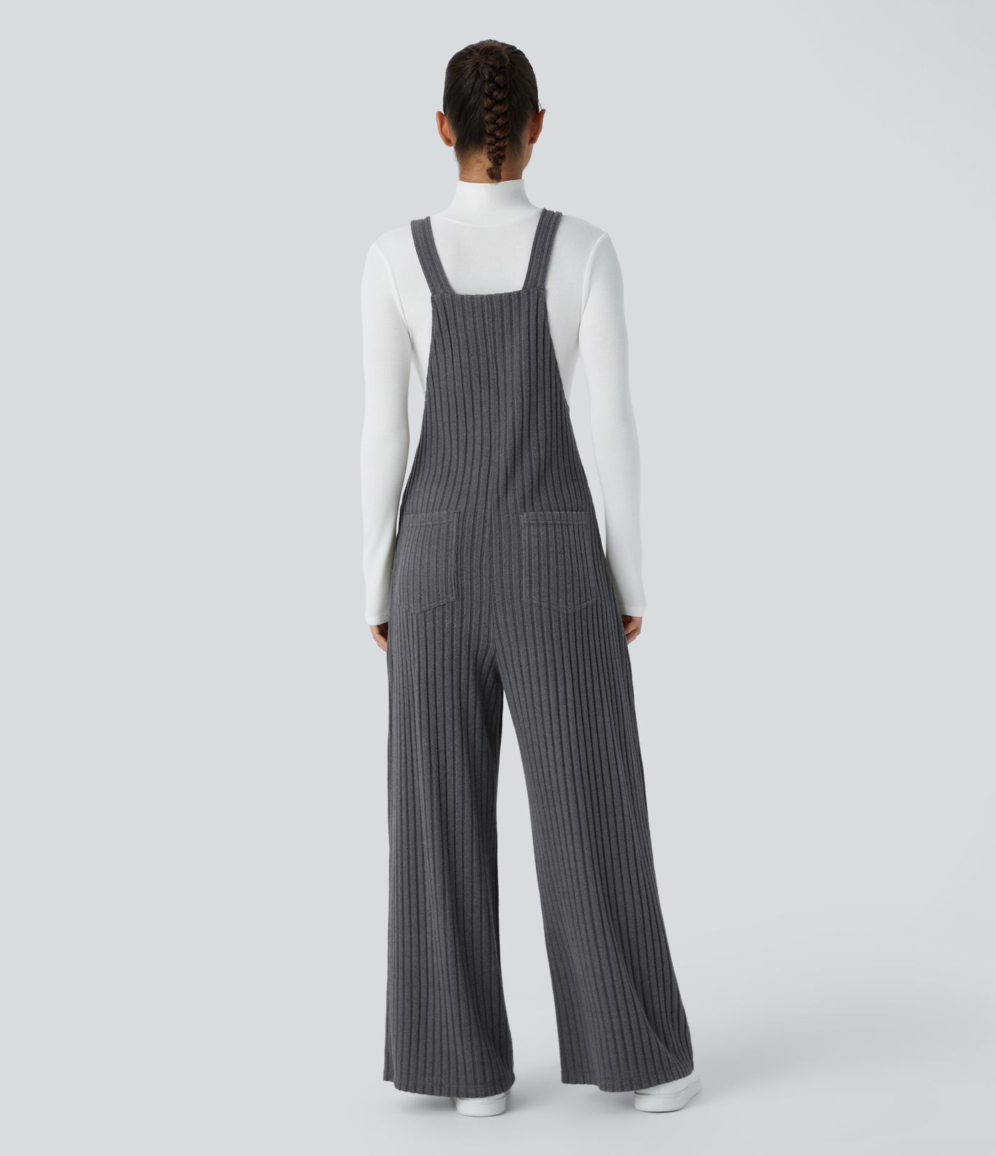 Ribbed Knit Pockets Women Casual Overalls
