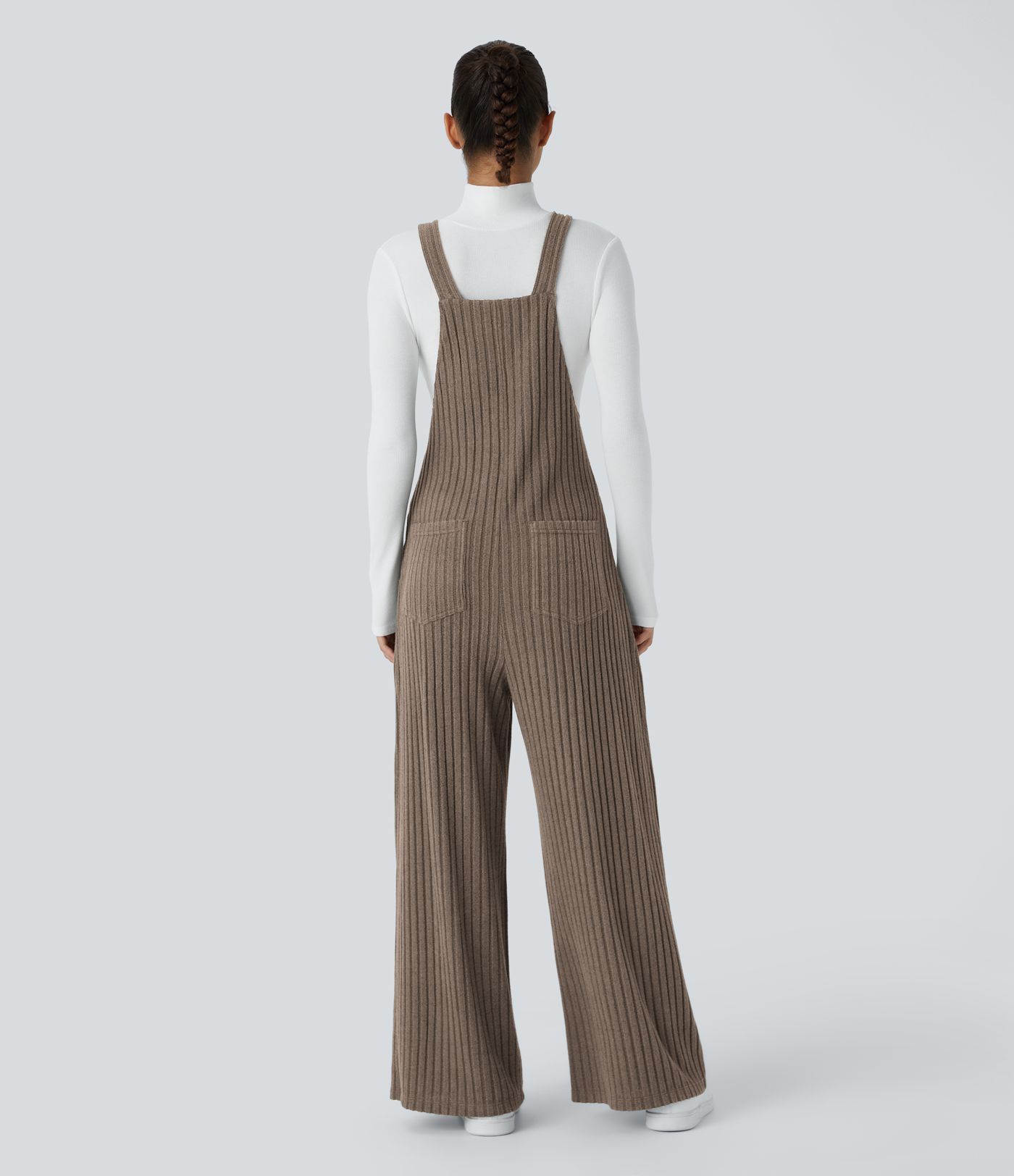 Ribbed Knit Pockets Casual Overalls