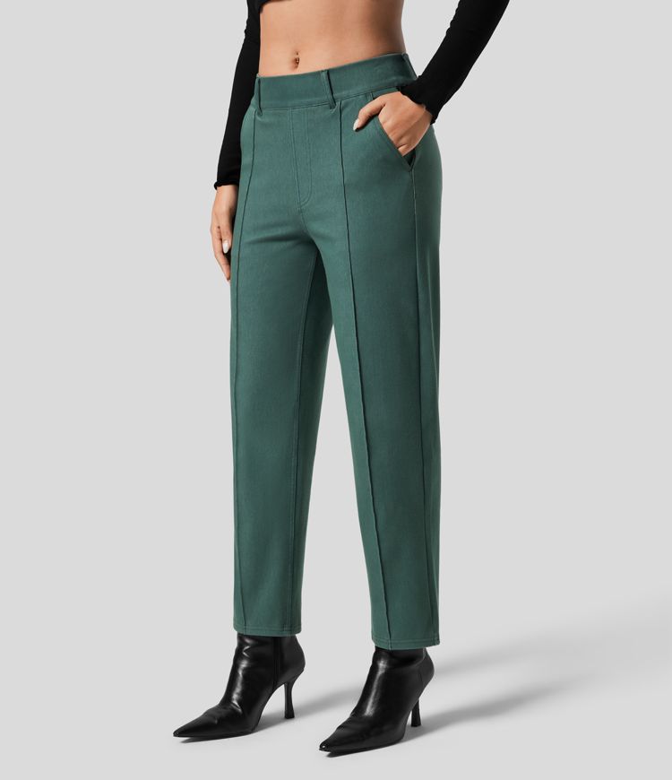 Halara Flex™ High Waisted Side Pocket Colorful Stretchy Knit Casual Tapered Jeans