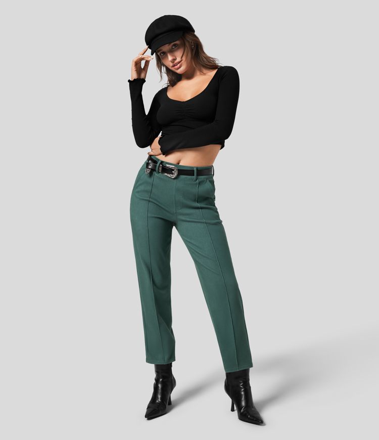 Halara Flex™ High Waisted Side Pocket Colorful Stretchy Knit Casual Tapered Jeans