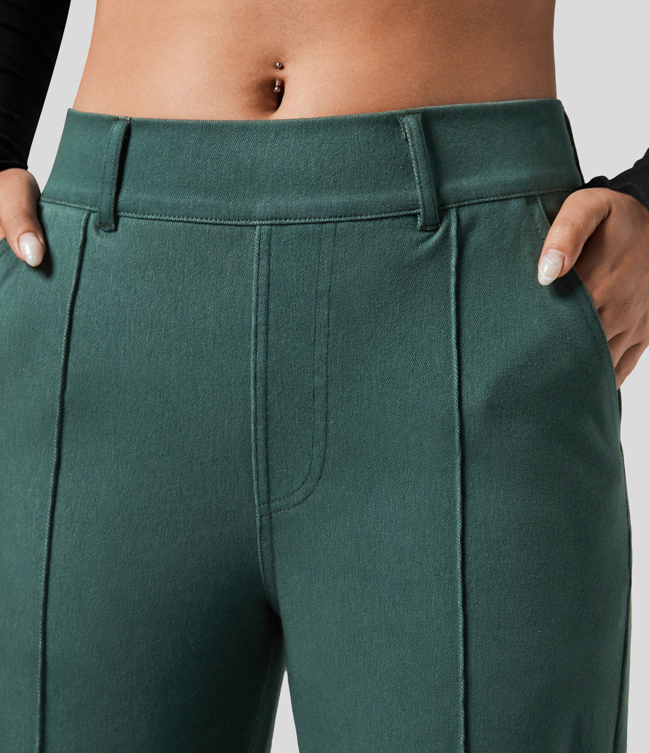 Halara Flex™ High Waisted Side Pocket Colorful Stretchy Knit Casual Tapered Jeans