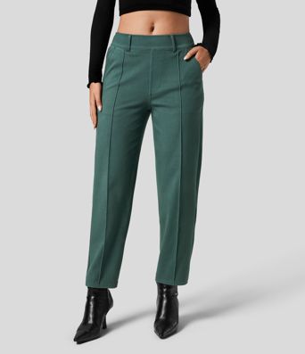Halara Flex™ Jean Casual Tapered en Tricot Extensible Coloré avec Taille Haute et Poches Latérales