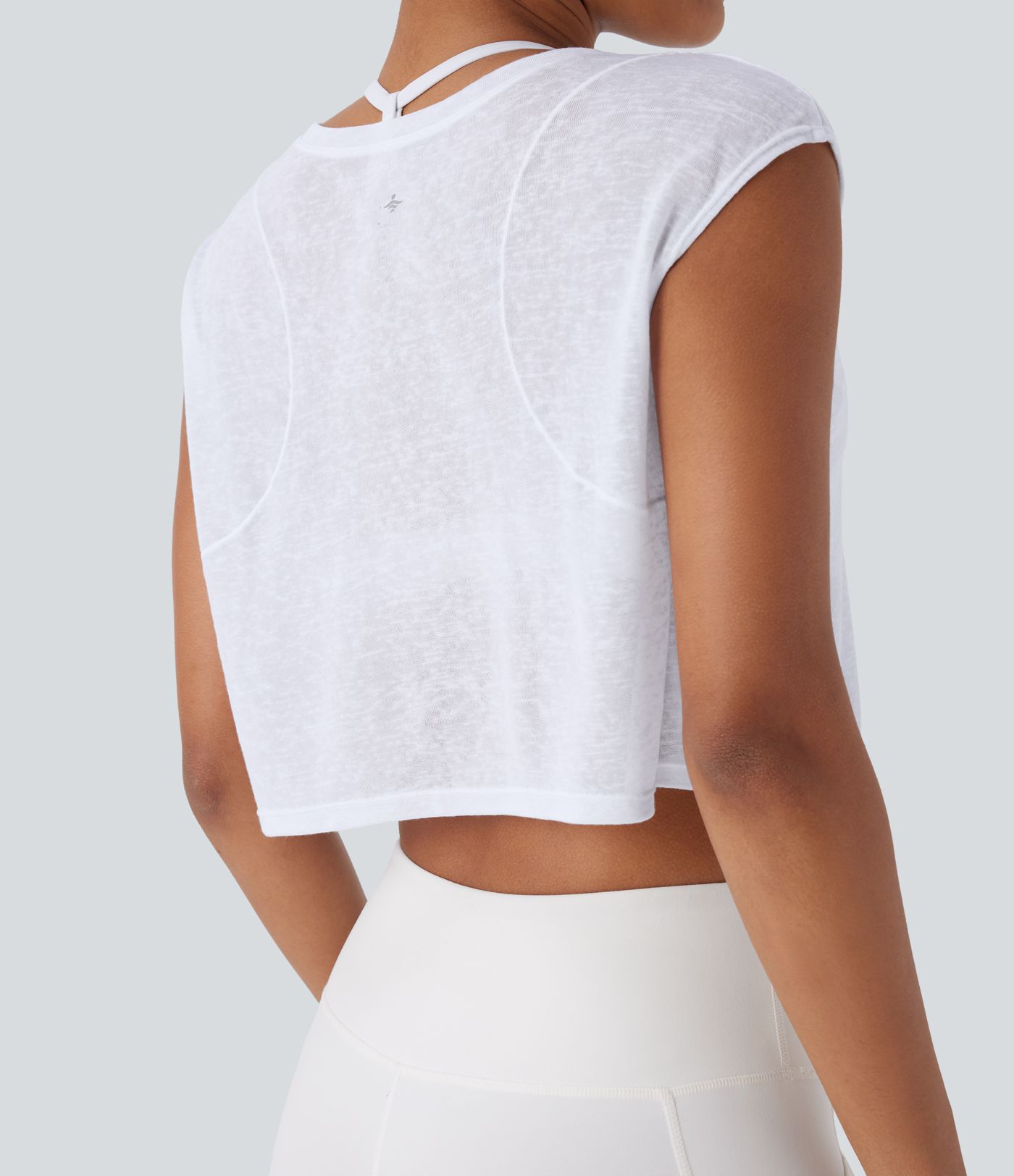 Round Neck Cap Sleeve Cropped Yoga Sports Top