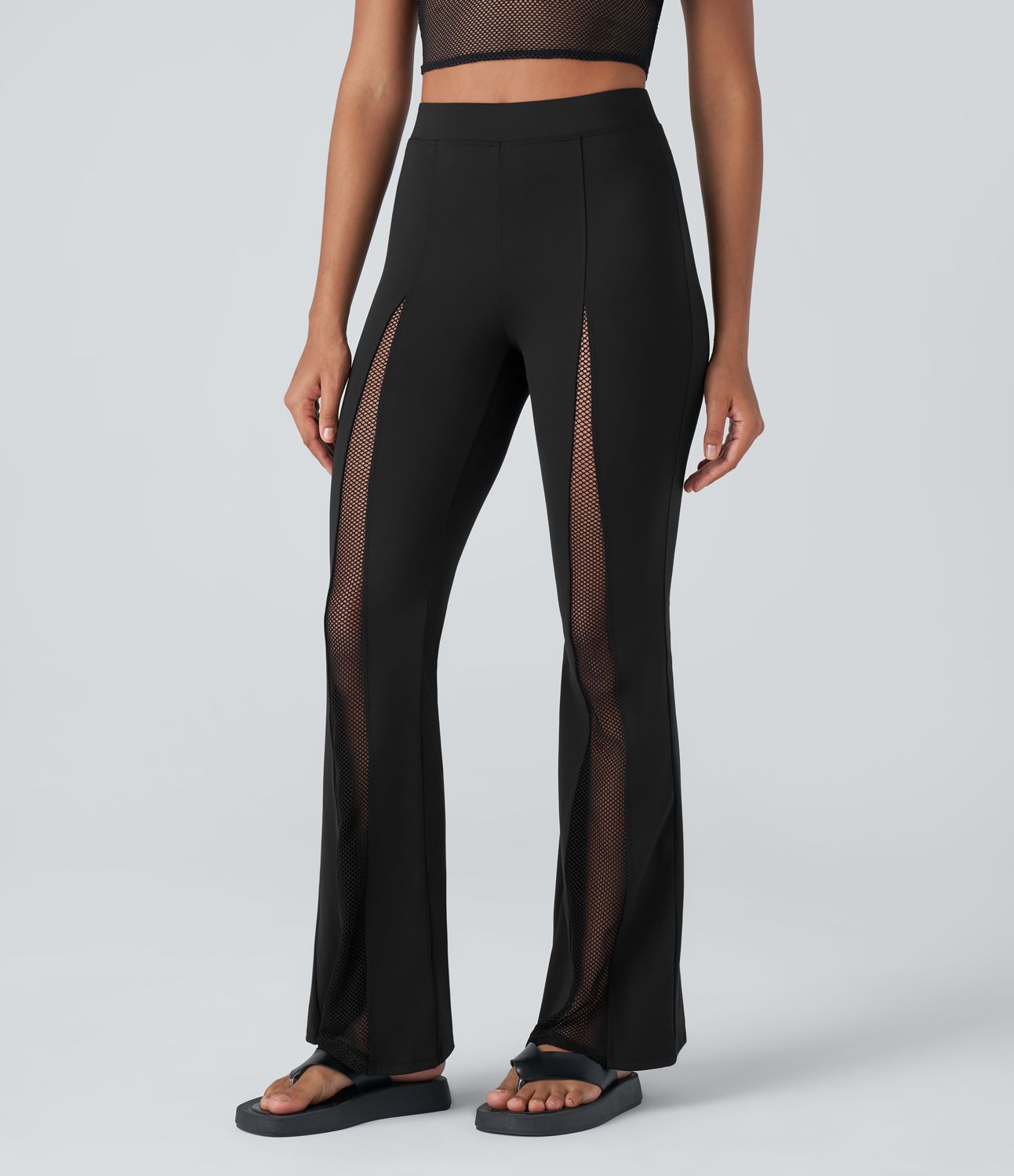 Softlyzero™ Plush High Waisted Contrast Mesh Casual Flared Leggings-UPF50+