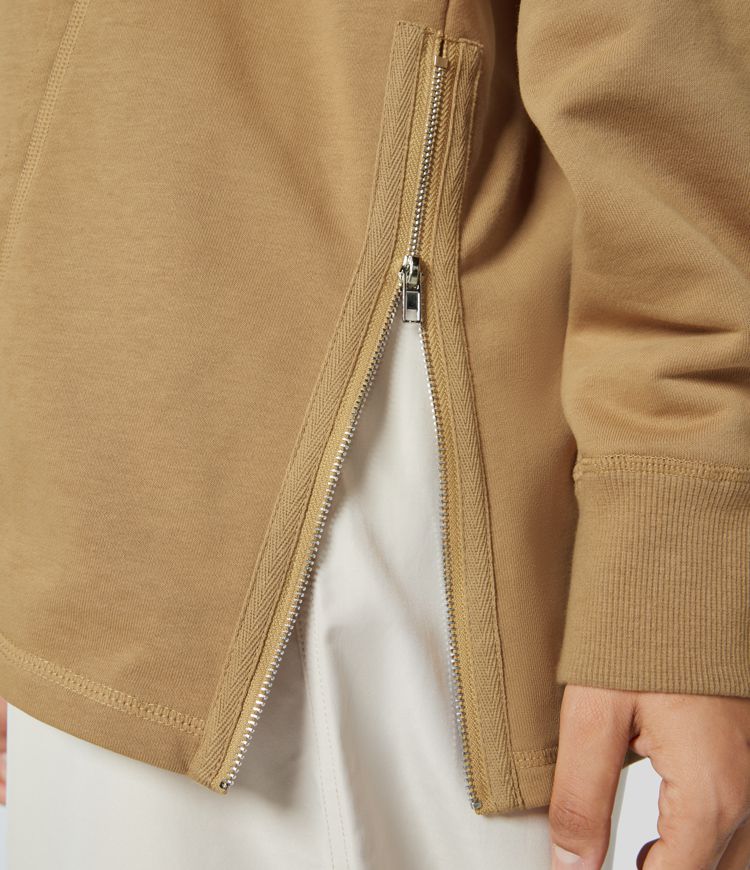 V Neck Long Sleeve Adjustable Zipper Hem Casual Cotton Sports Sweatshirt