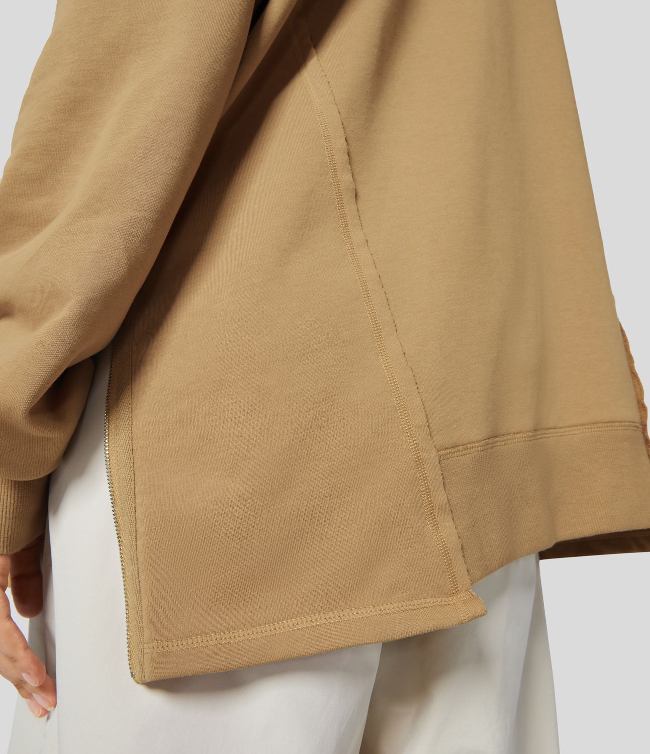 Sudadera deportiva algodón cuello en V manga larga cremallera ajustable