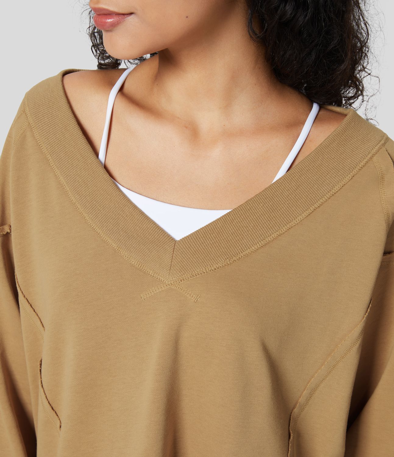 Sudadera deportiva algodón cuello en V manga larga cremallera ajustable