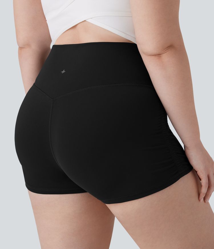SoftlyZero™ QuickDry High Waisted Tummy Control Ruched Running Plus Size Biker Shorts 2.5''