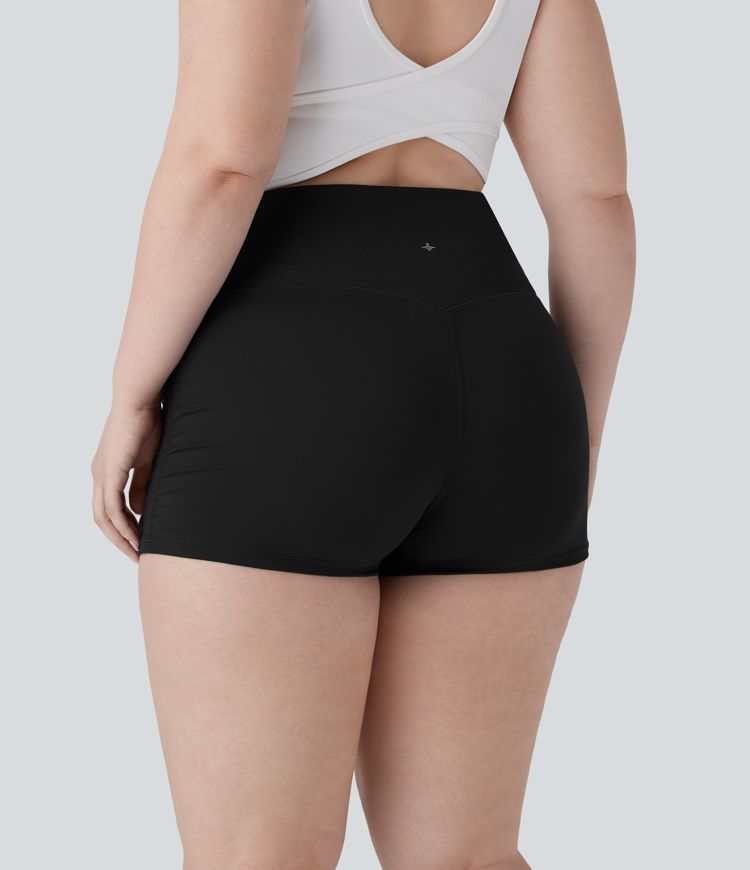 SoftlyZero™ QuickDry High Waisted Tummy Control Ruched Running Plus Size Biker Shorts 2.5''