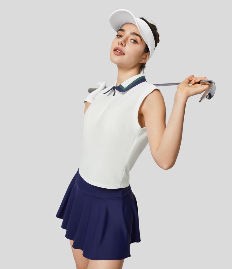 Collared Half-Zip Color Block Cool Touch Golf Tank Top