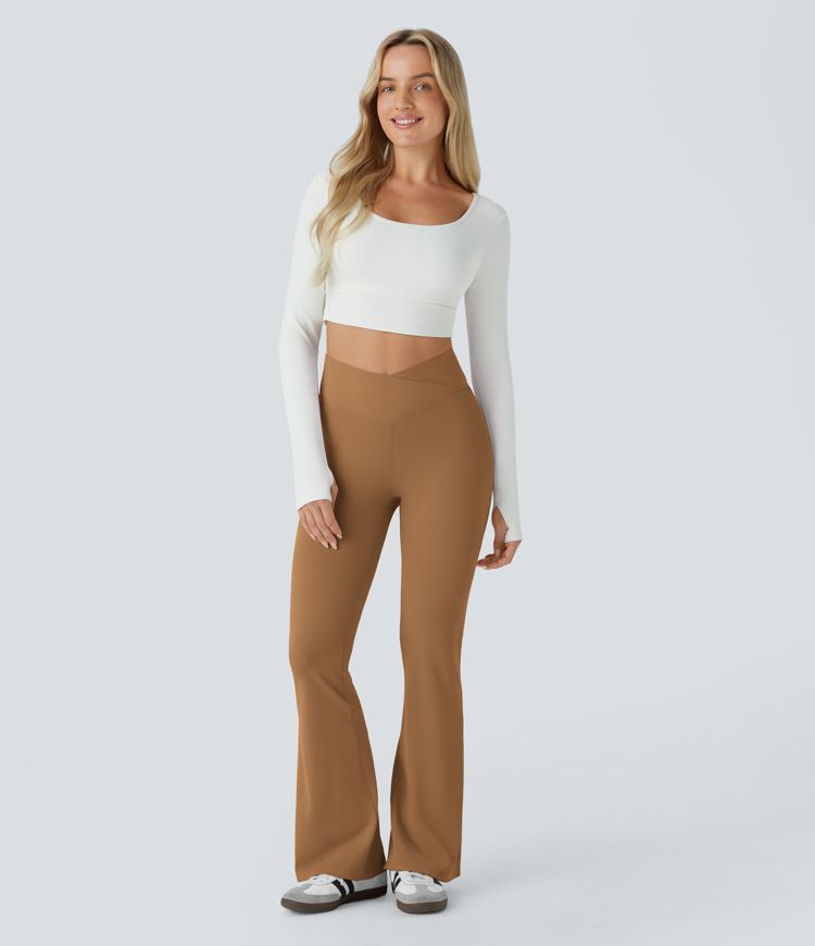 Ristatud kõrge vöökohaga taskutega vabaaja püksid