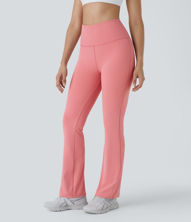 High Waisted Back Pocket Plain Slight Flare Leggings