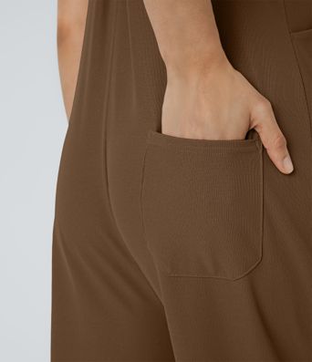 Salopette décontractée avec Bouton de Sangle réglable et Poches Multiples