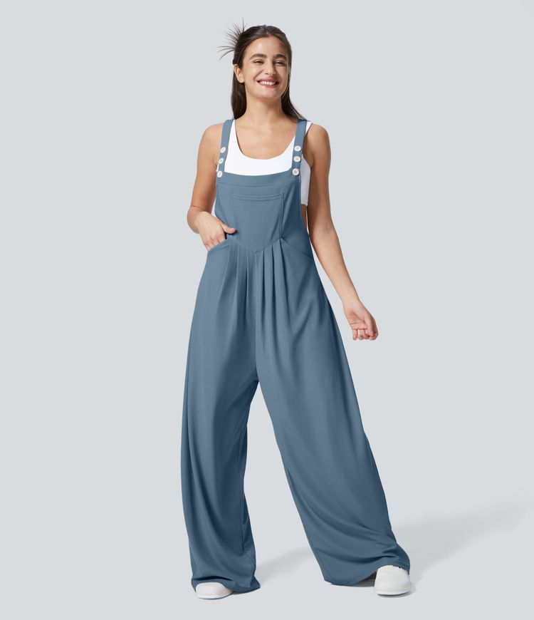 Pockets Waffle Casual Overalls