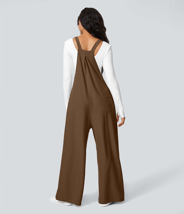 Adjustable Strap Button Multiple Pockets Plicated Waffle Casual Overalls