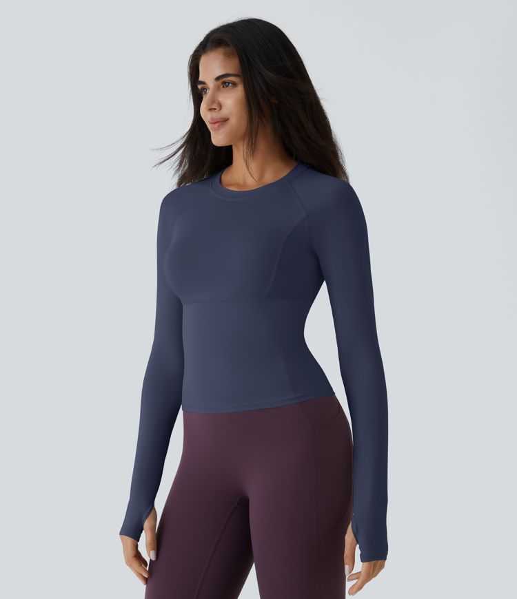 Solid Thumb Hole Yoga Sports Top