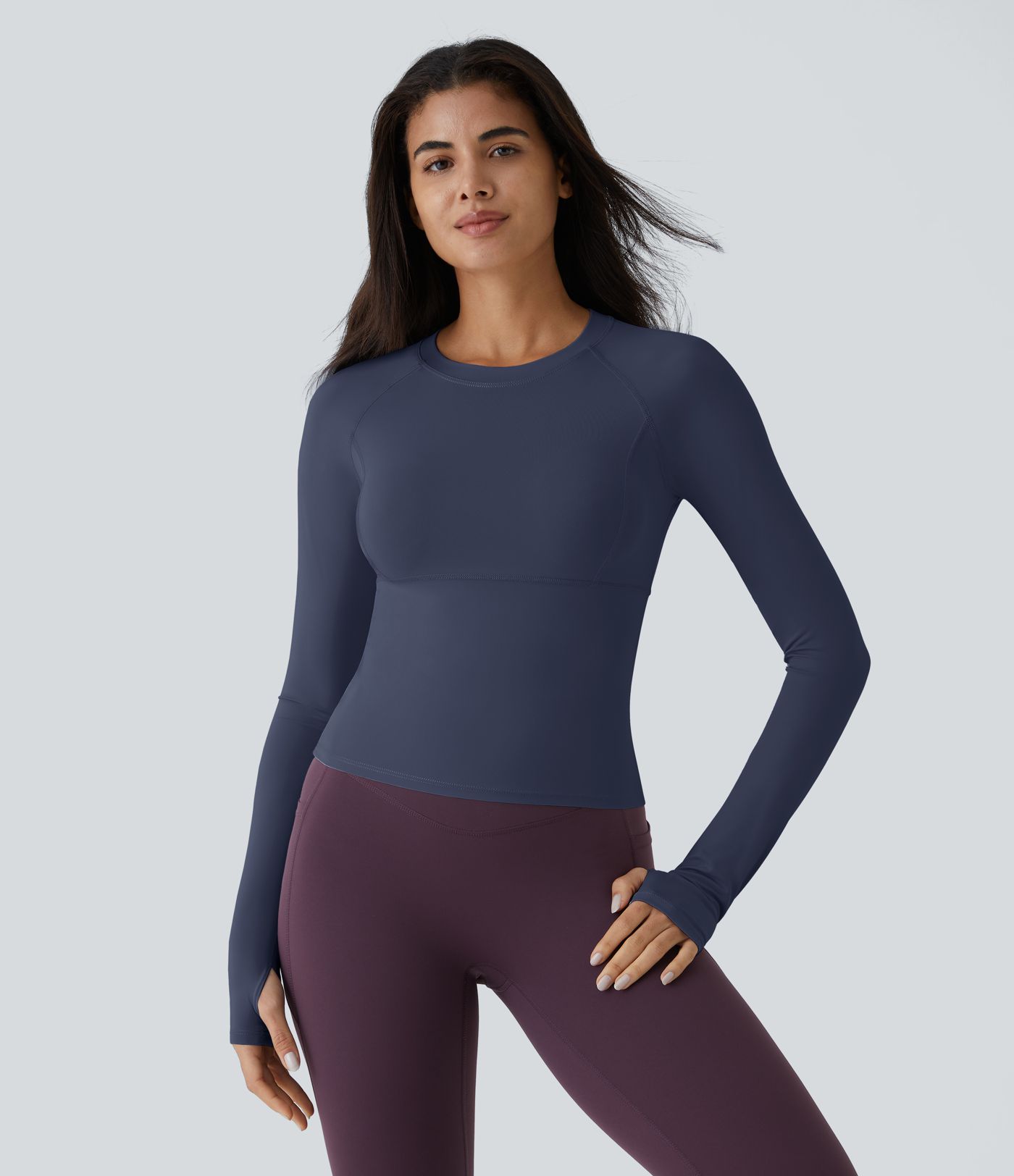 Solid Thumb Hole Yoga Sports Top