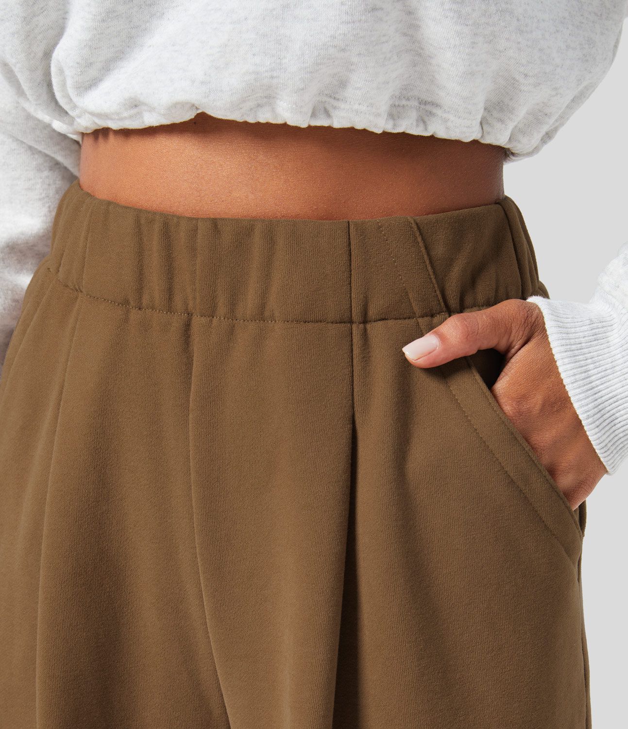 Pantalón polar tiro alto bolsillo lateral pierna ancha