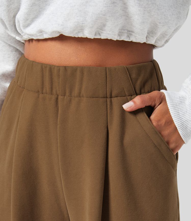 Pantalón polar tiro alto bolsillo lateral pierna ancha