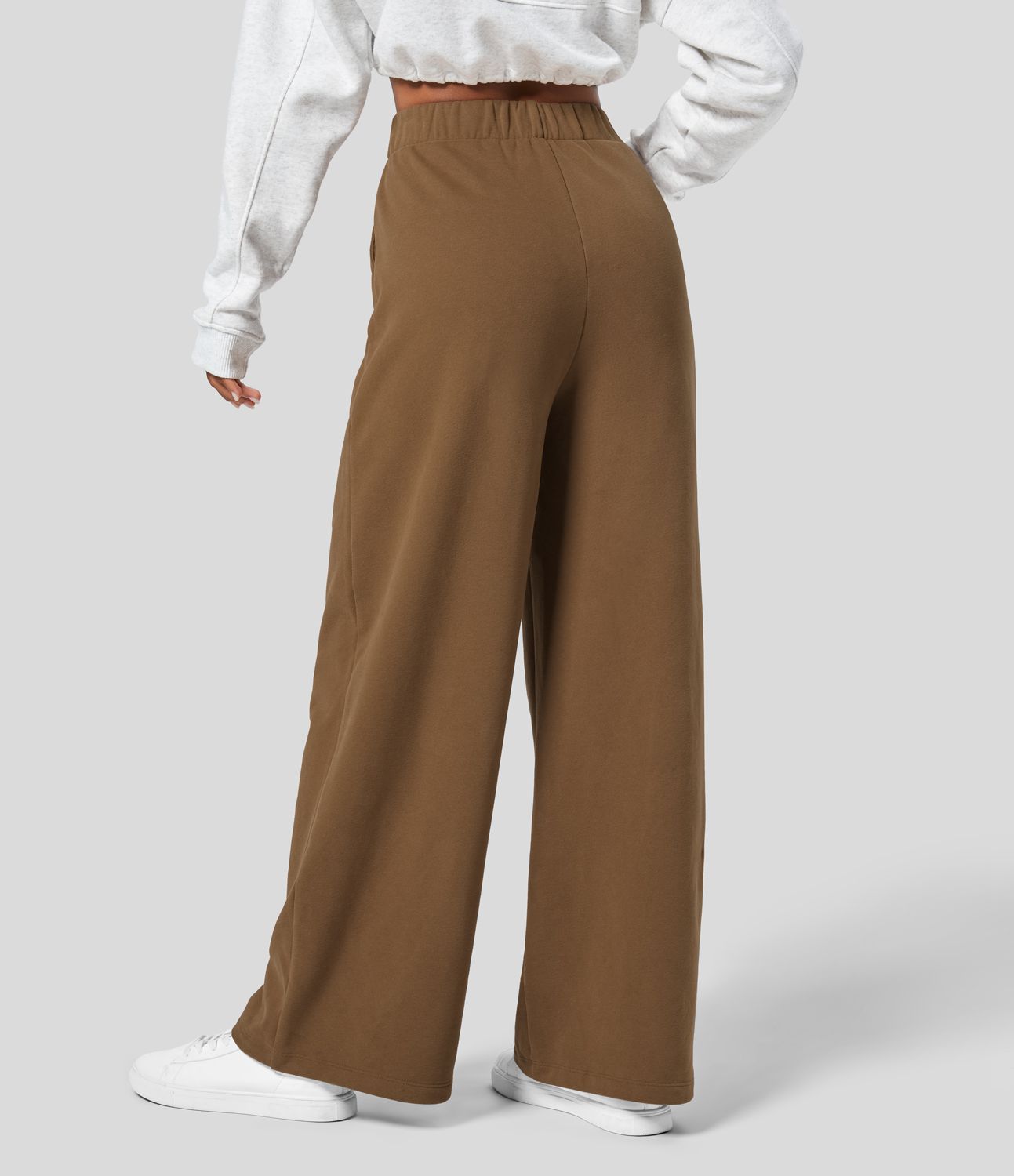 Pantalón polar tiro alto bolsillo lateral pierna ancha