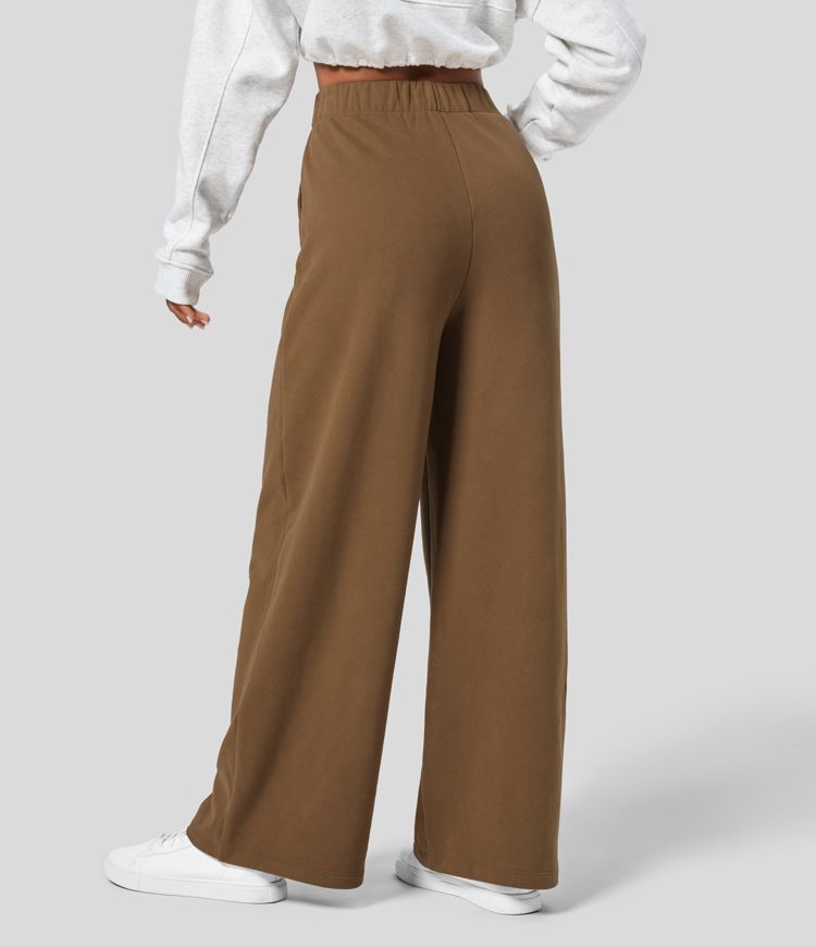 Pantalón polar tiro alto bolsillo lateral pierna ancha