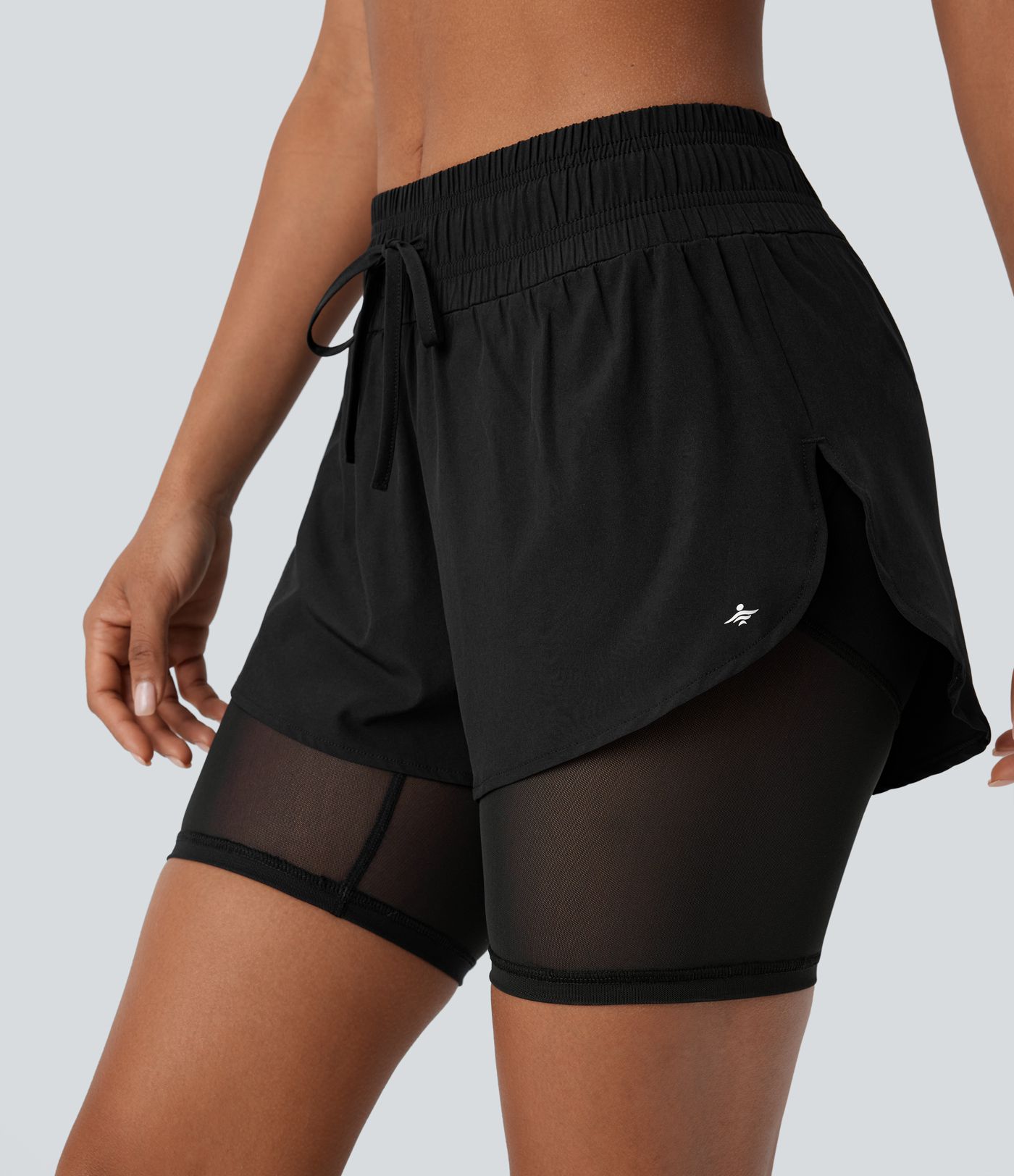 Breezeful™ Mid Rise Drawstring Contrast Mesh 2-in-1 Pocket Quick Dry Running Shorts