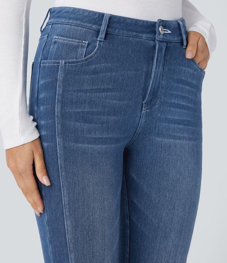 Halara Flex™ Mid Low Rise Button Zipper Multiple Pockets Stretchy Knit Casual Jeans Halara Flex™ Mid Low Rise Button Zipper Multiple Pockets Stretchy Knit Casual Jeans