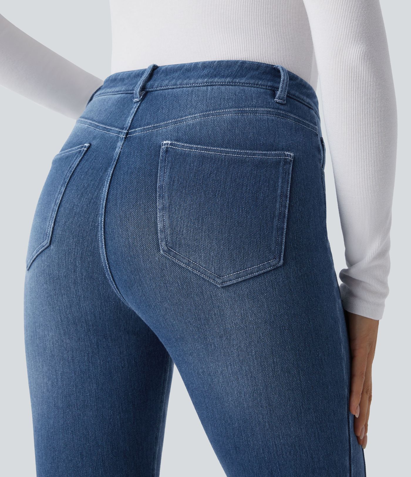 Halara Flex™ Mid Low Rise Button Zipper Multiple Pockets Stretchy Knit Casual Jeans Halara Flex™ Mid Low Rise Button Zipper Multiple Pockets Stretchy Knit Casual Jeans