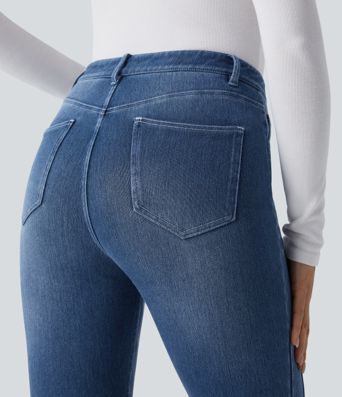 Halara Flex™ Mid Low Rise Button Zipper Multiple Pockets Stretchy Knit Casual Jeans Halara Flex™ Mid Low Rise Button Zipper Multiple Pockets Stretchy Knit Casual Jeans