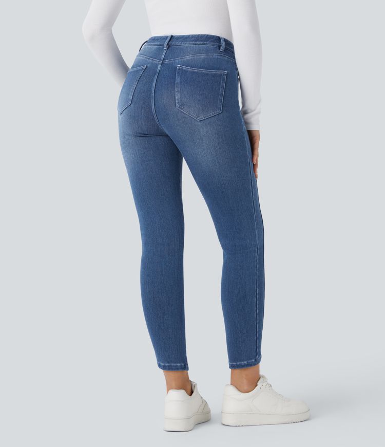 Halara Flex™ Mid Low Rise Button Zipper Multiple Pockets Stretchy Knit Casual Jeans Halara Flex™ Mid Low Rise Button Zipper Multiple Pockets Stretchy Knit Casual Jeans