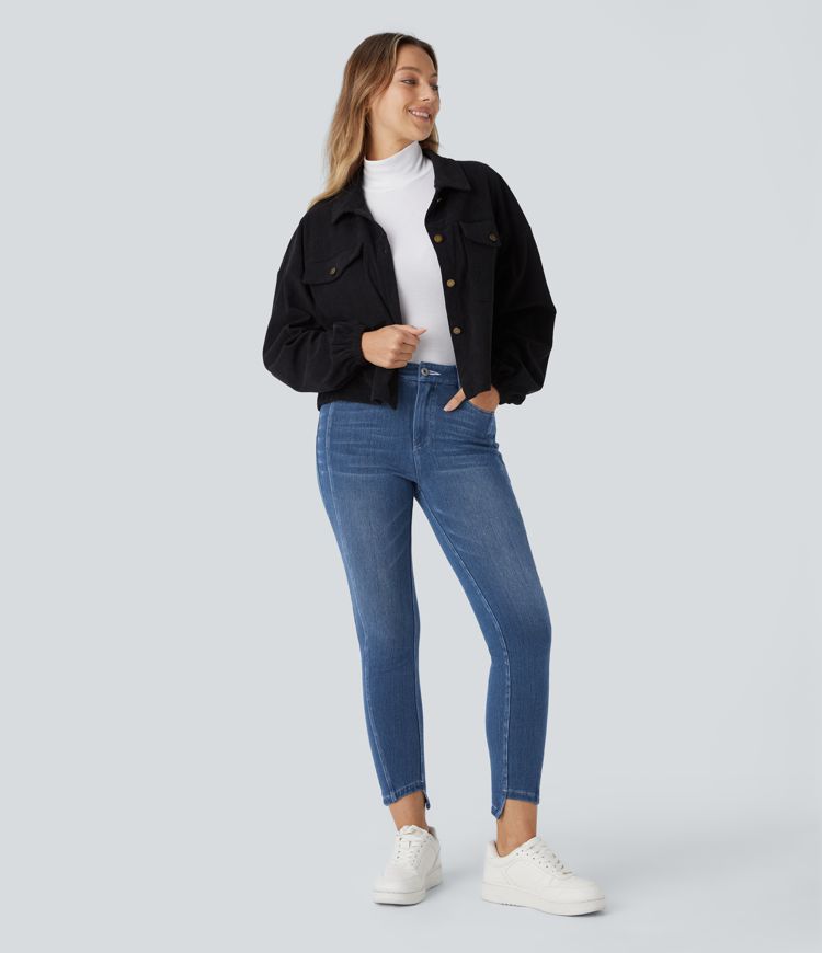 Halara Flex™ Mid Low Rise Button Zipper Multiple Pockets Stretchy Knit Casual Jeans Halara Flex™ Mid Low Rise Button Zipper Multiple Pockets Stretchy Knit Casual Jeans