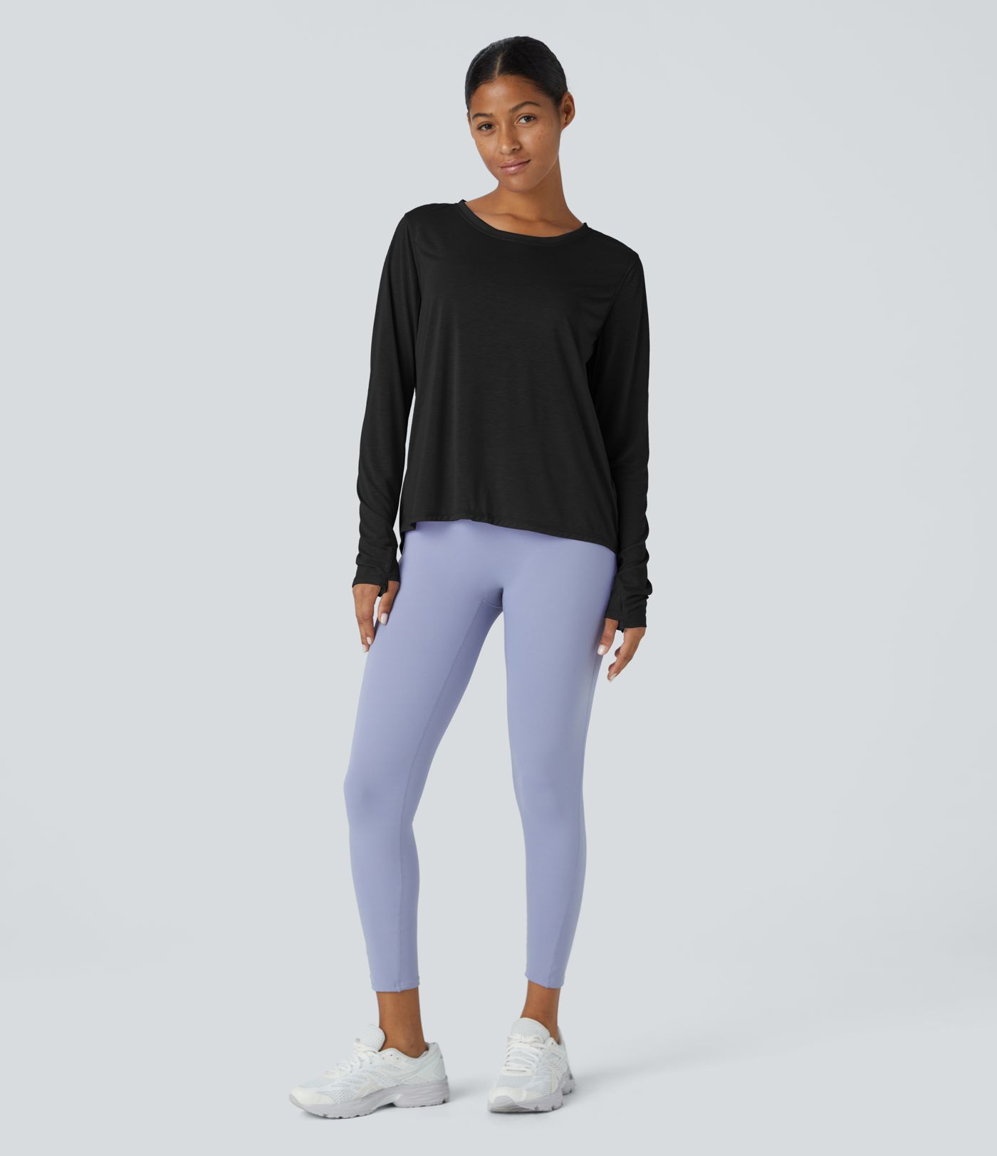 Top deportivo yoga cuello redondo manga larga abertura lazo espalda