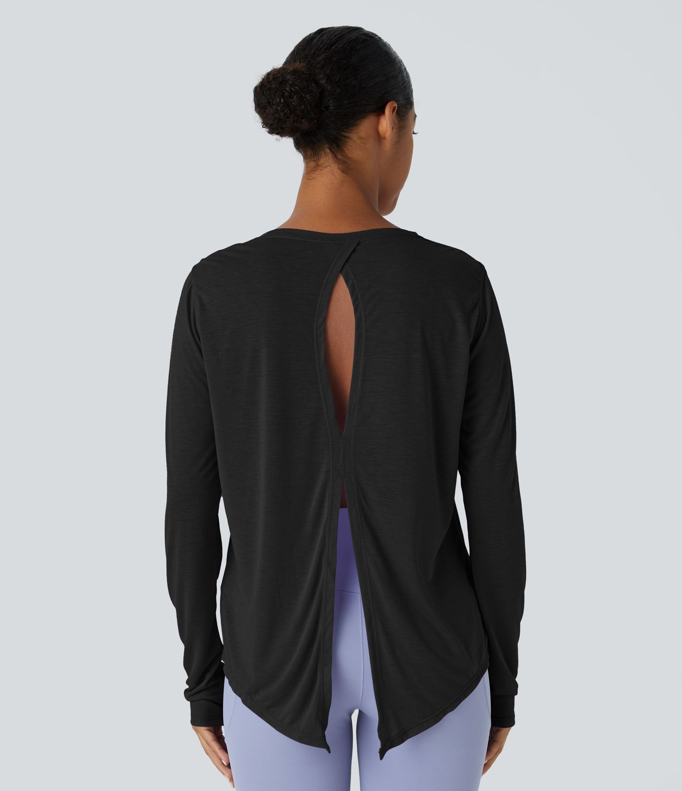 Top deportivo yoga cuello redondo manga larga abertura lazo espalda