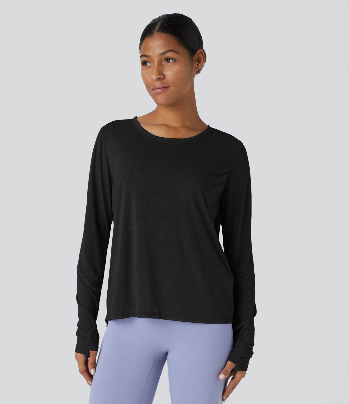 Top deportivo yoga cuello redondo manga larga abertura lazo espalda