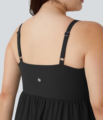 Breezeful™ Backless Asymmetric Crossover Hem 2-Piece Side Pocket Flowy Midi Quick Dry Casual Plus Size Dress