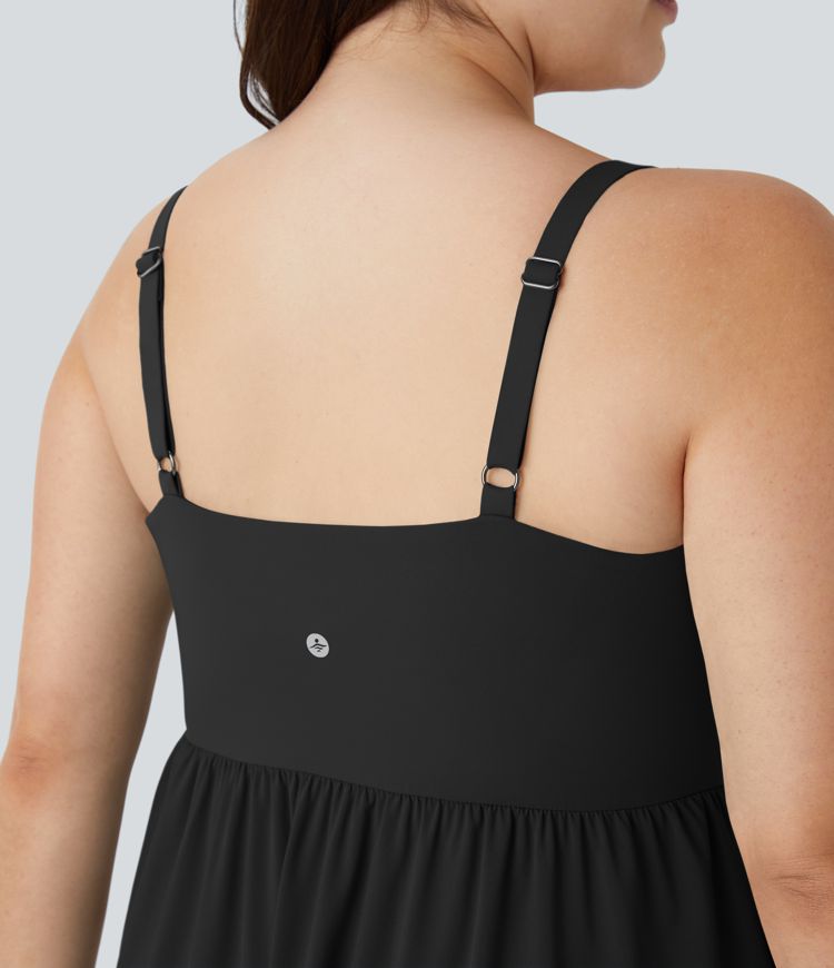 Breezeful™ Backless Asymmetric Crossover Hem 2-Piece Side Pocket Flowy Midi Quick Dry Casual Plus Size Dress