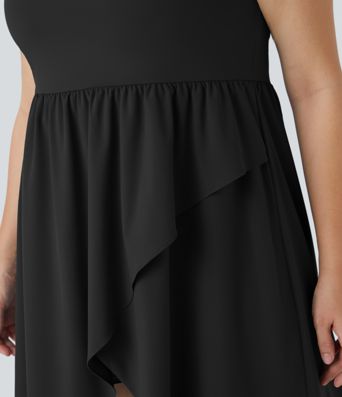 Breezeful™ Backless Asymmetric Crossover Hem 2-Piece Side Pocket Flowy Midi Quick Dry Casual Plus Size Dress