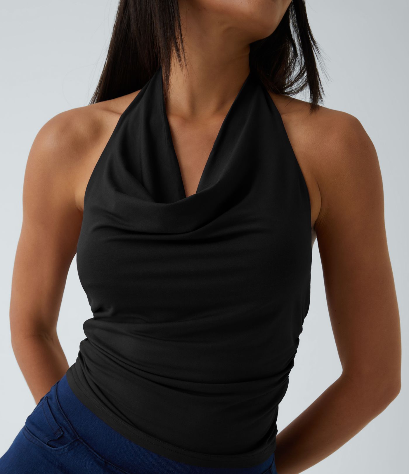 Halter Cowl Neck Ruched Casual Tank Top