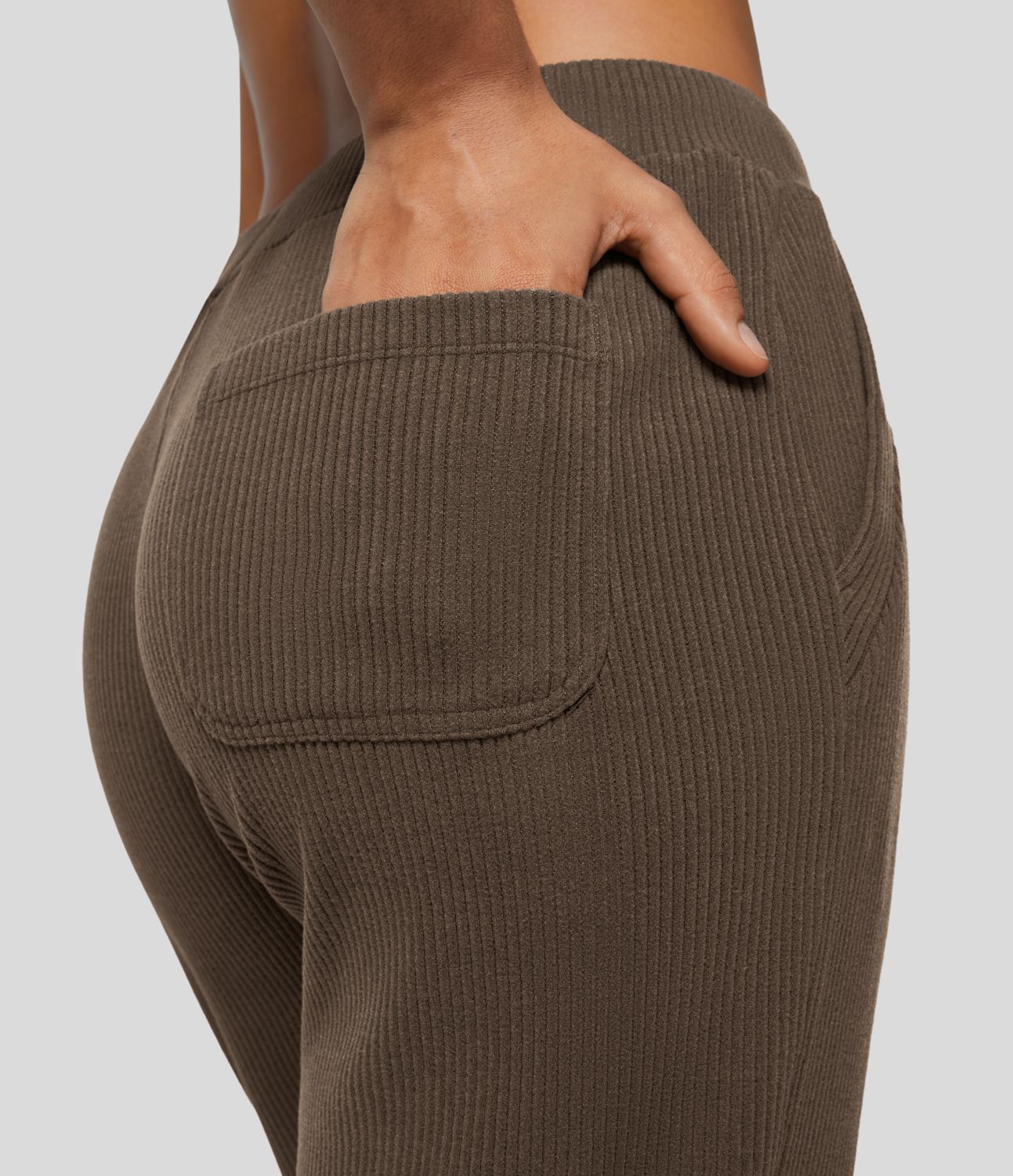 Ribbed Knit Mid Rise Drawstring Multiple Pockets Casual Joggers